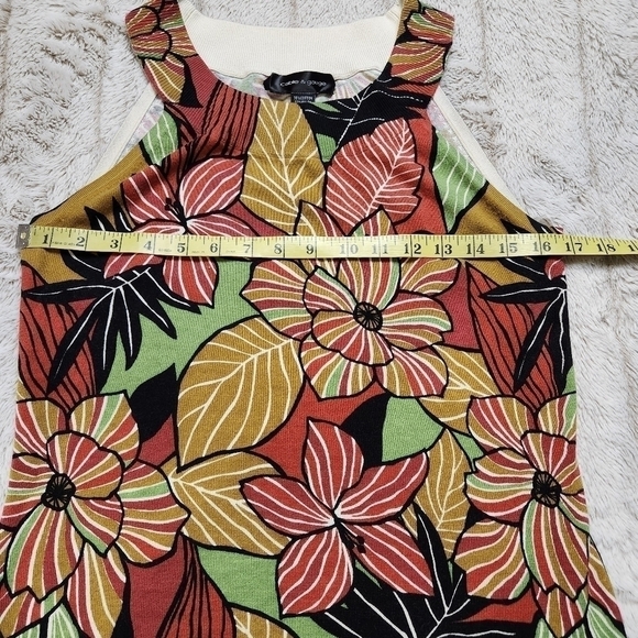 Size S Tank top Floral Cotton blend ribbed knit CABLE & GAUGE NWT - Picture 8 of 12
